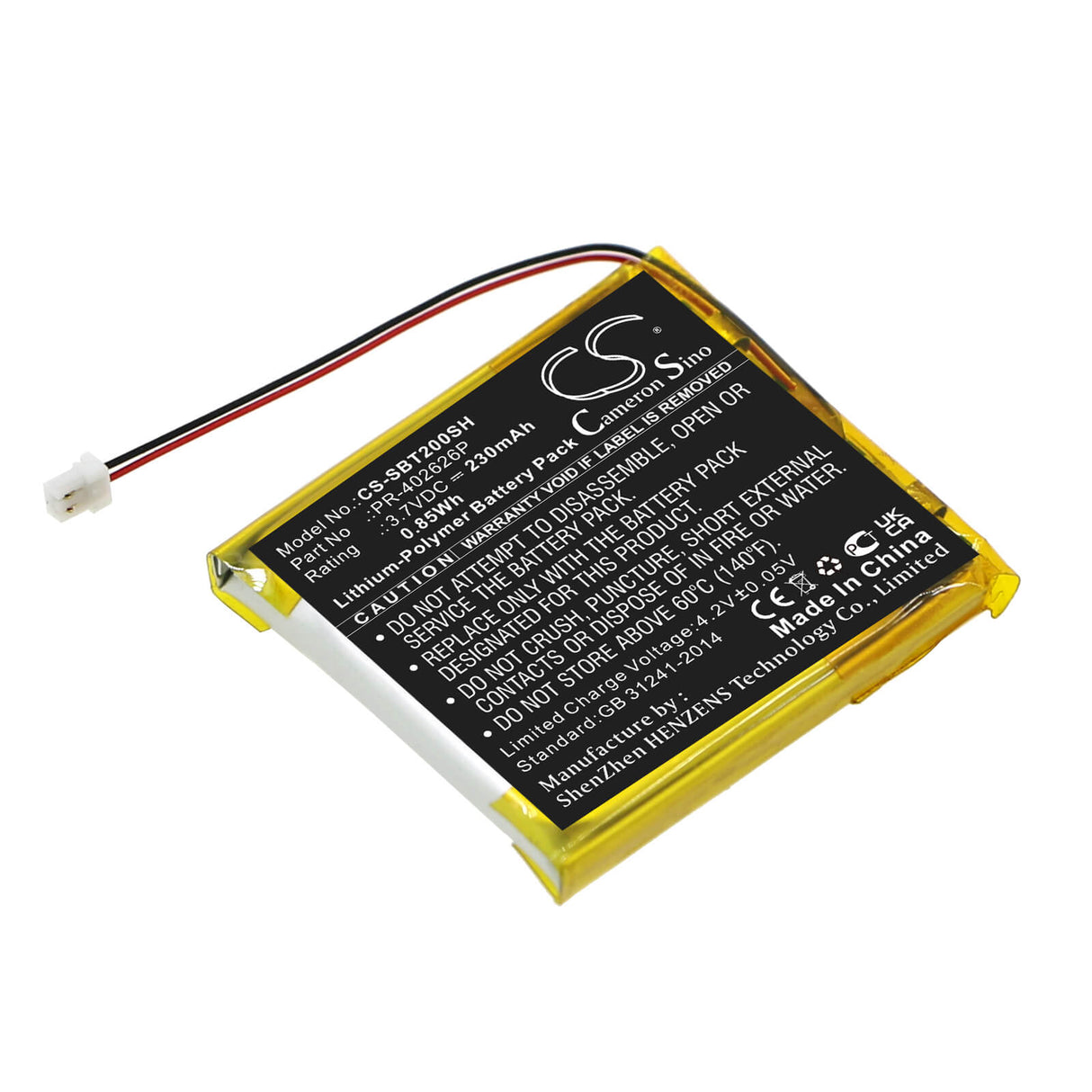 3.7V, Li-Polymer, 230mAh, Smartwatch battery fits Suunto, Pr-352828, Spartan Trainer, Spartan Trainer Wrist Heart Ra, 0.85Wh Smartwatch Cameron Sino Technology Limited
