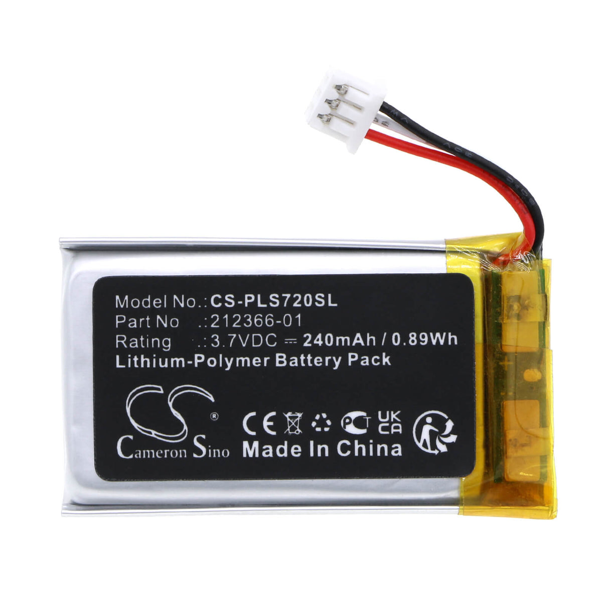 3.7V, Li-Polymer, 240mAh, Headset battery fits Poly, Plantronics, 212366-01, Savi 7200 Office, Savi 7210 Office, 0.89Wh Wireless Headset Cameron Sino Technology Limited