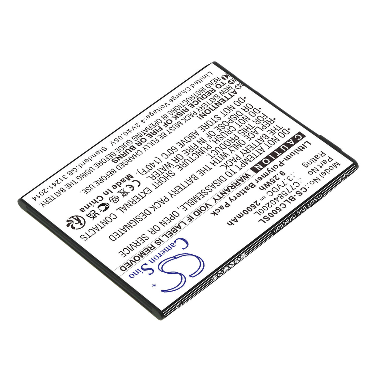3.7V, Li-Polymer, 2500mAh, SmartPhone battery fits Blu, C775840200l, C010q, C5, 9.25Wh Mobile, SmartPhone Cameron Sino Technology Limited (Smartphone)