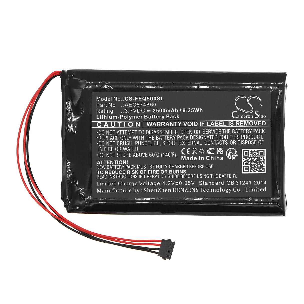 3.7v, Li-polymère, 2500mah, Batterie amplificateur compatible Fiio, Q5, 9.25wh Amplificateur Cameron Sino Technology Limited