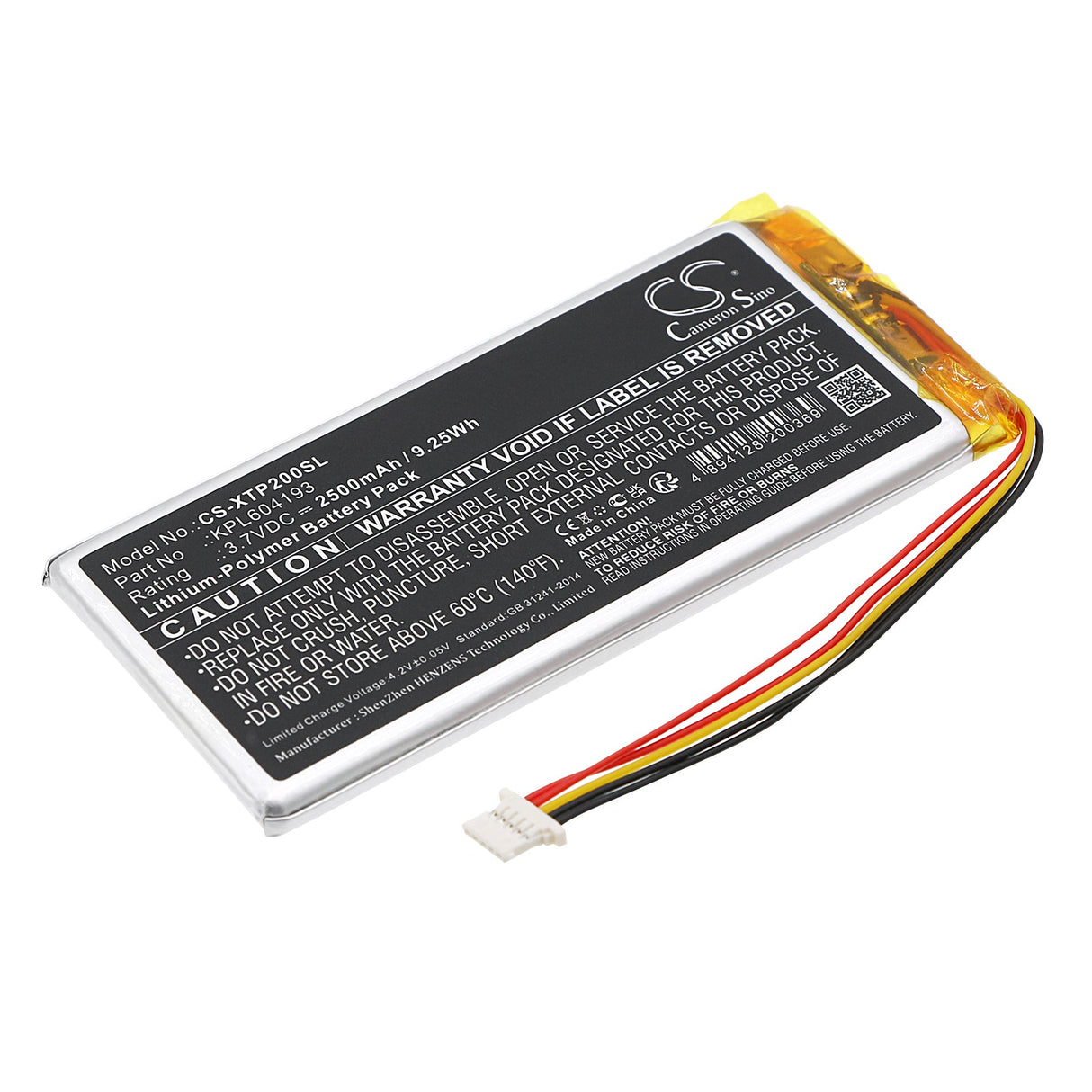 3.7V, Li-Polymer, 2500mAh, Batterie de scanner de diagnostic compatible avec Xtool, Ps65, Ps70, 9.25Wh Scanner de diagnostic Cameron Sino Technology Limited