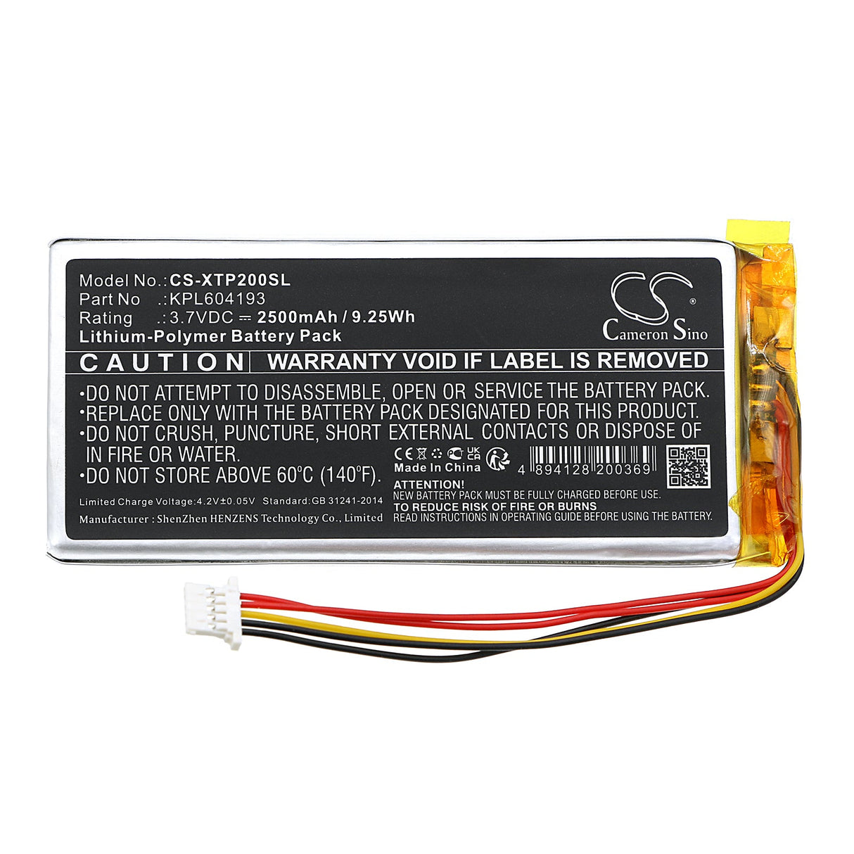 3.7V, Li-Polymer, 2500mAh, Batterie de scanner de diagnostic compatible avec Xtool, Ps65, Ps70, 9.25Wh Scanner de diagnostic Cameron Sino Technology Limited