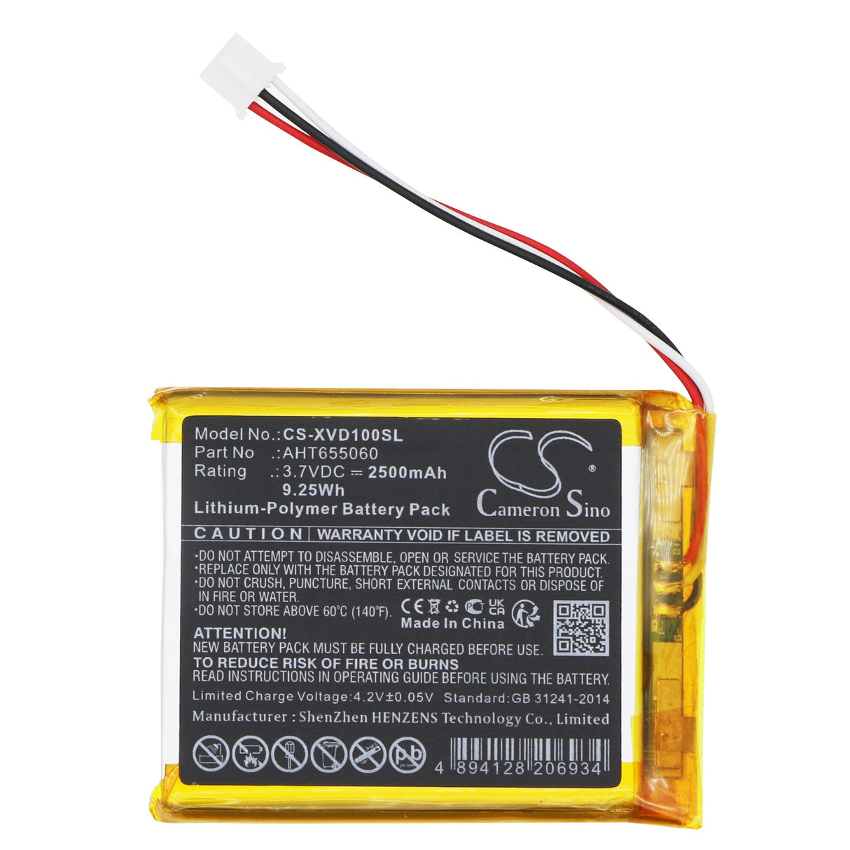 3.7V, Li-Polymer, 2500mAh Diagnostic Scanner Battery fits Xhorse, Vvdi Key Tool Max Programming, 9.25Wh Diagnostic Scanner Cameron Sino Technology Limited