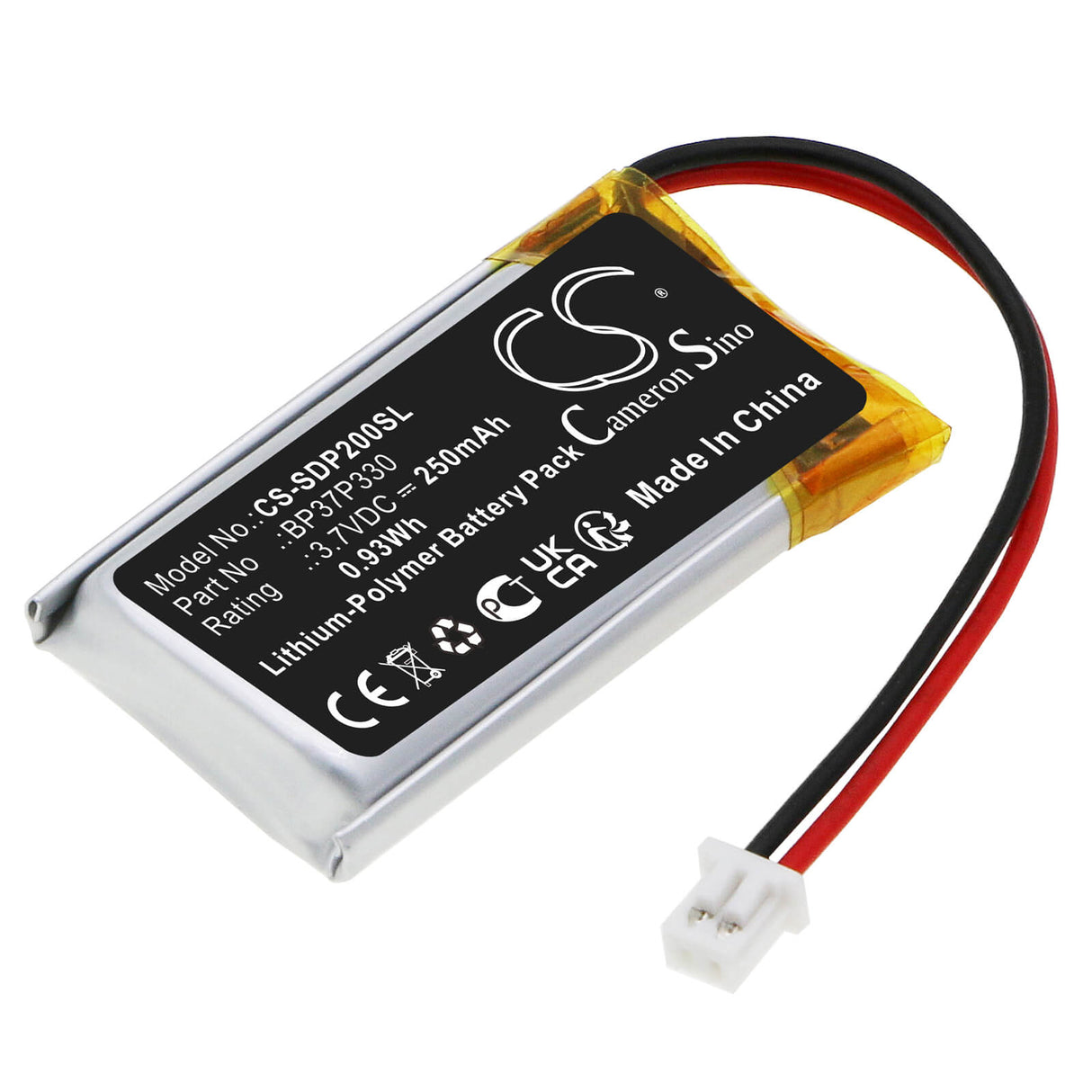 3,7V, Li-Polymère, 250mAh, batterie pour collier de chien s'adapte à Dogtra, Bp37p330, 202c, 280c, 0,93Wh Collier de chien Cameron Sino Technology Limited