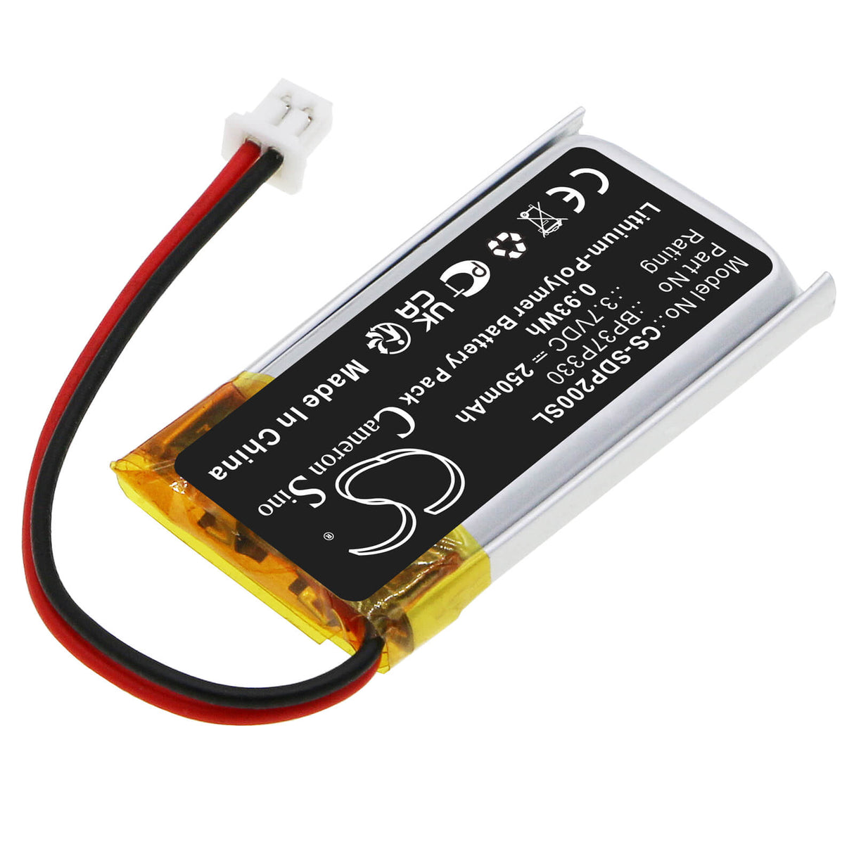 3,7V, Li-Polymère, 250mAh, batterie pour collier de chien s'adapte à Dogtra, Bp37p330, 202c, 280c, 0,93Wh Collier de chien Cameron Sino Technology Limited
