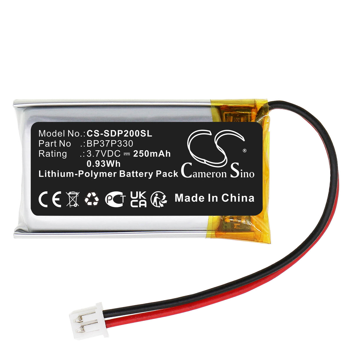 3,7V, Li-Polymère, 250mAh, batterie pour collier de chien s'adapte à Dogtra, Bp37p330, 202c, 280c, 0,93Wh Collier de chien Cameron Sino Technology Limited