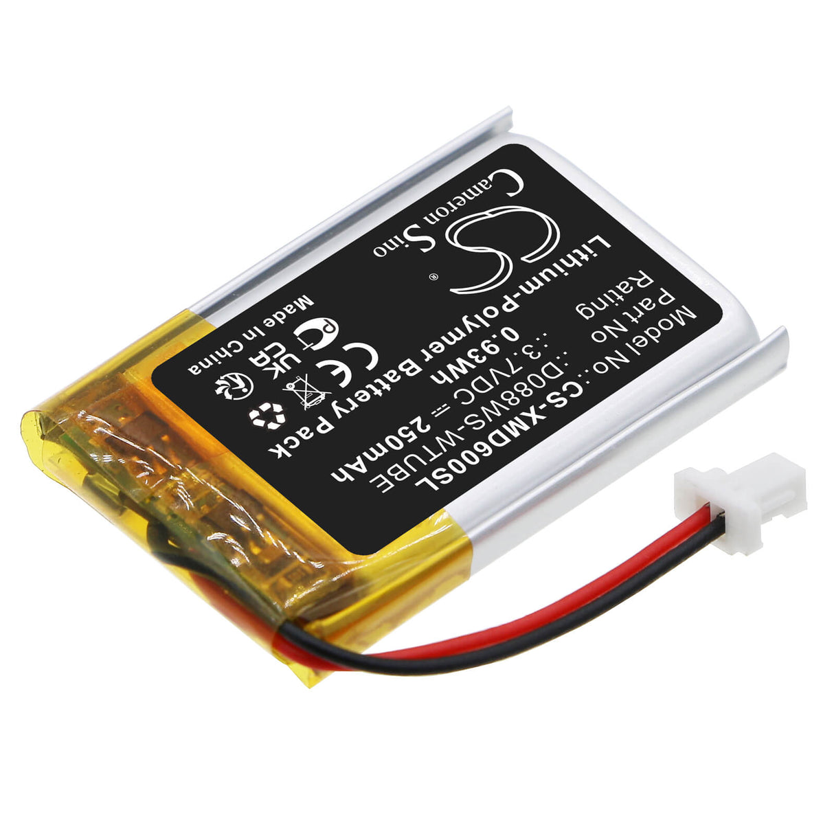 3.7V, Li-Polymer, 250mAh, Headset battery fits Xp Metal Detectors, D088ws-wtube, Ws Audio Headphones, Ws4, 0.93Wh Wireless Headset Cameron Sino Technology Limited
