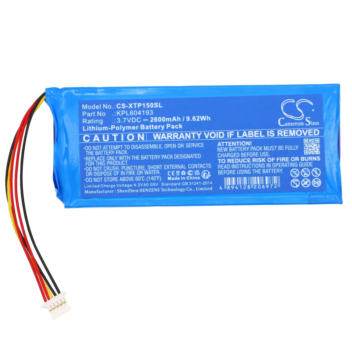 3.7V, Li-Polymer, 2600mAh Diagnostic Scanner Battery fits Xtool, A30 Pro Diagnostic Scan Too, Tp150 Tpms Diagnostic Tool, 9.62Wh Diagnostic Scanner Cameron Sino Technology Limited