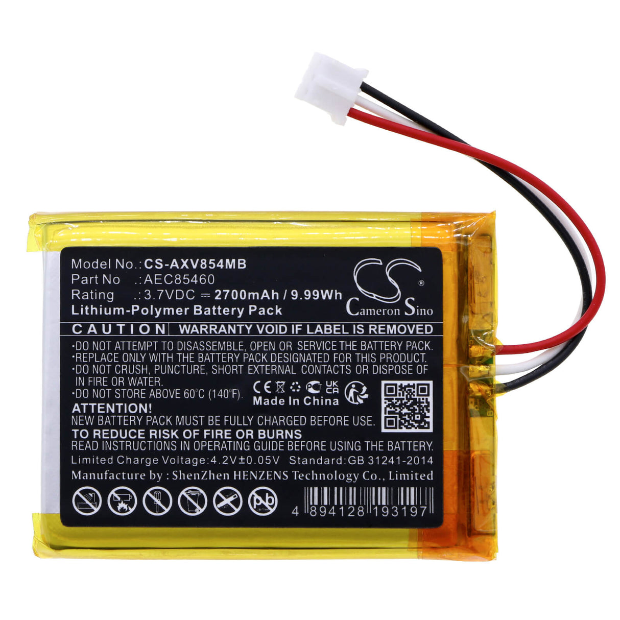 3.7v, Li-polymer, 2700mah, Baby monitor Babyphone Battery Fits Axvue, Baby Monitor, 9.99wh BabyPhone Cameron Sino Technology Limited