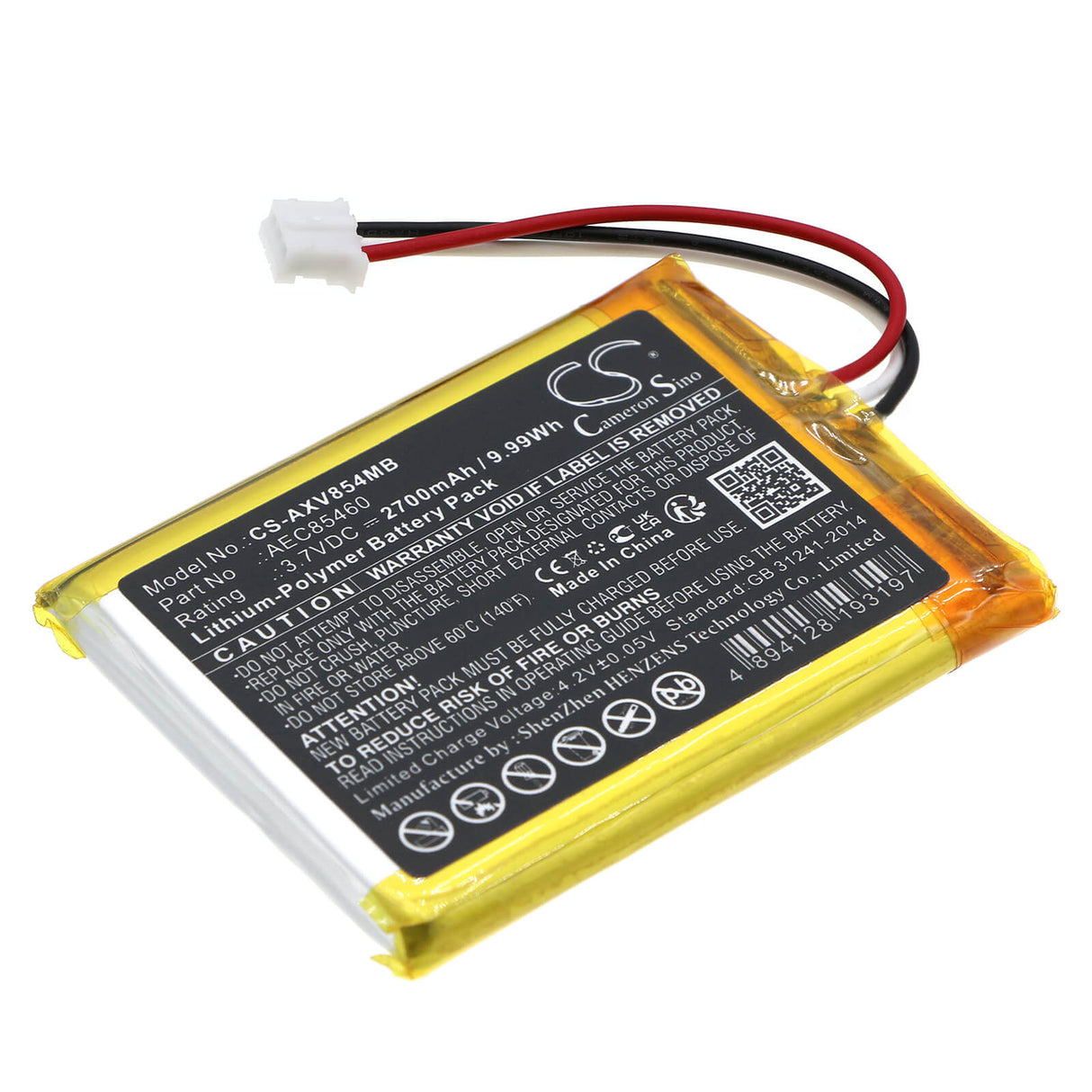 3.7v, Li-polymer, 2700mah, Baby monitor Babyphone Battery Fits Axvue, Baby Monitor, 9.99wh BabyPhone Cameron Sino Technology Limited
