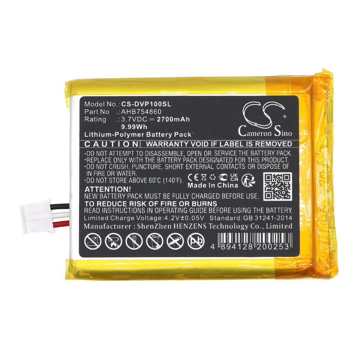 3,7V, Li-Polymère, 2700mAh, Batterie de haut-parleur compatible avec Divoom, Ditoo Pro, 9,99Wh Haut-parleur Cameron Sino Technology Limited