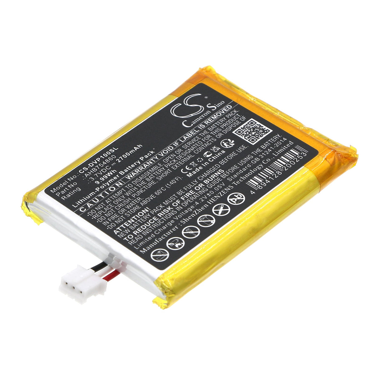 3,7V, Li-Polymère, 2700mAh, Batterie de haut-parleur compatible avec Divoom, Ditoo Pro, 9,99Wh Haut-parleur Cameron Sino Technology Limited