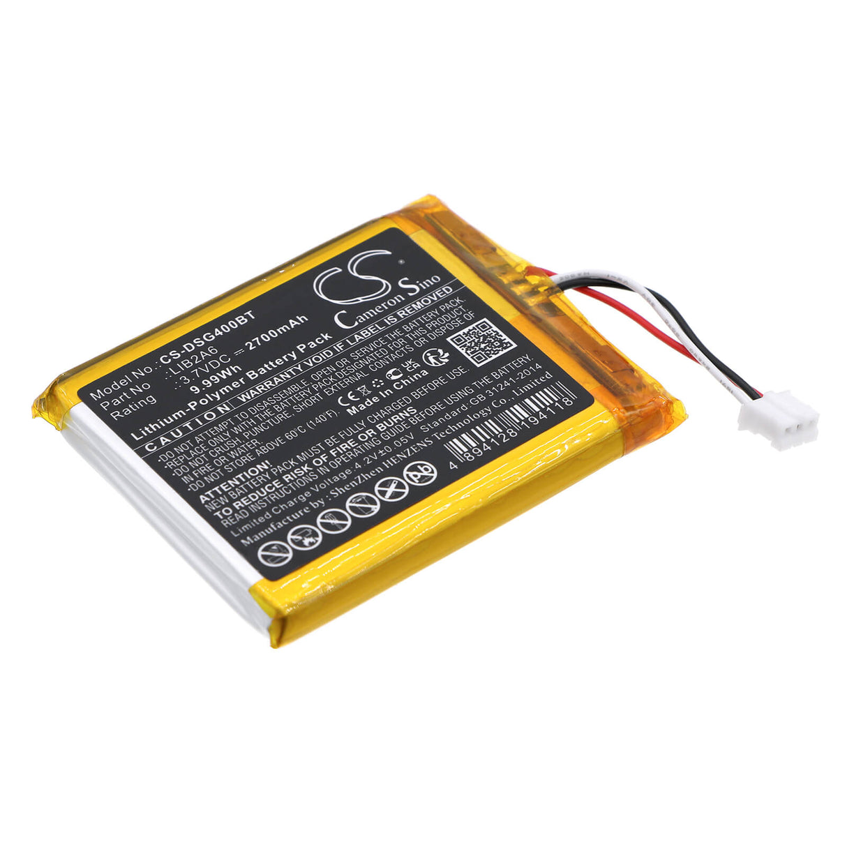 3.7v, Li-polymer, 2700mah, Alarm Battery Fits Dsc, 3g4005, Gsm Communicators Gs4005, 9.99wh Alarm System Cameron Sino Technology Limited
