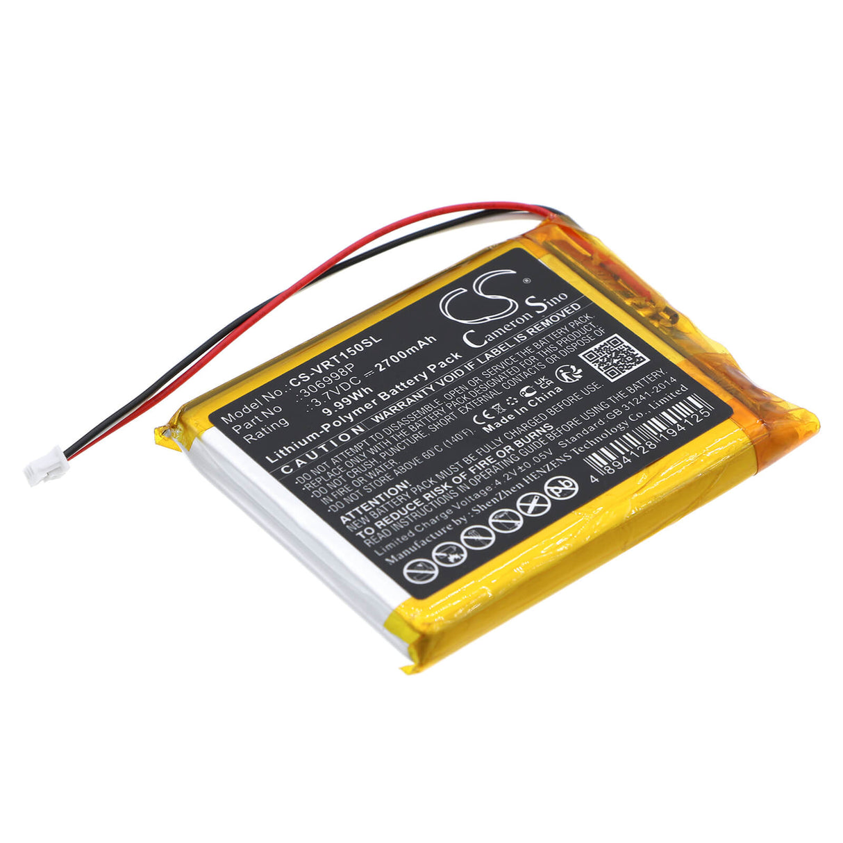 3,7V, Li-Polymère, 2700mAh, Batterie de caméra thermique compatible avec Voltcraft, 306998p, Bs-1000t, Bs-1500t, 9,99Wh Caméra thermique Cameron Sino Technology Limited