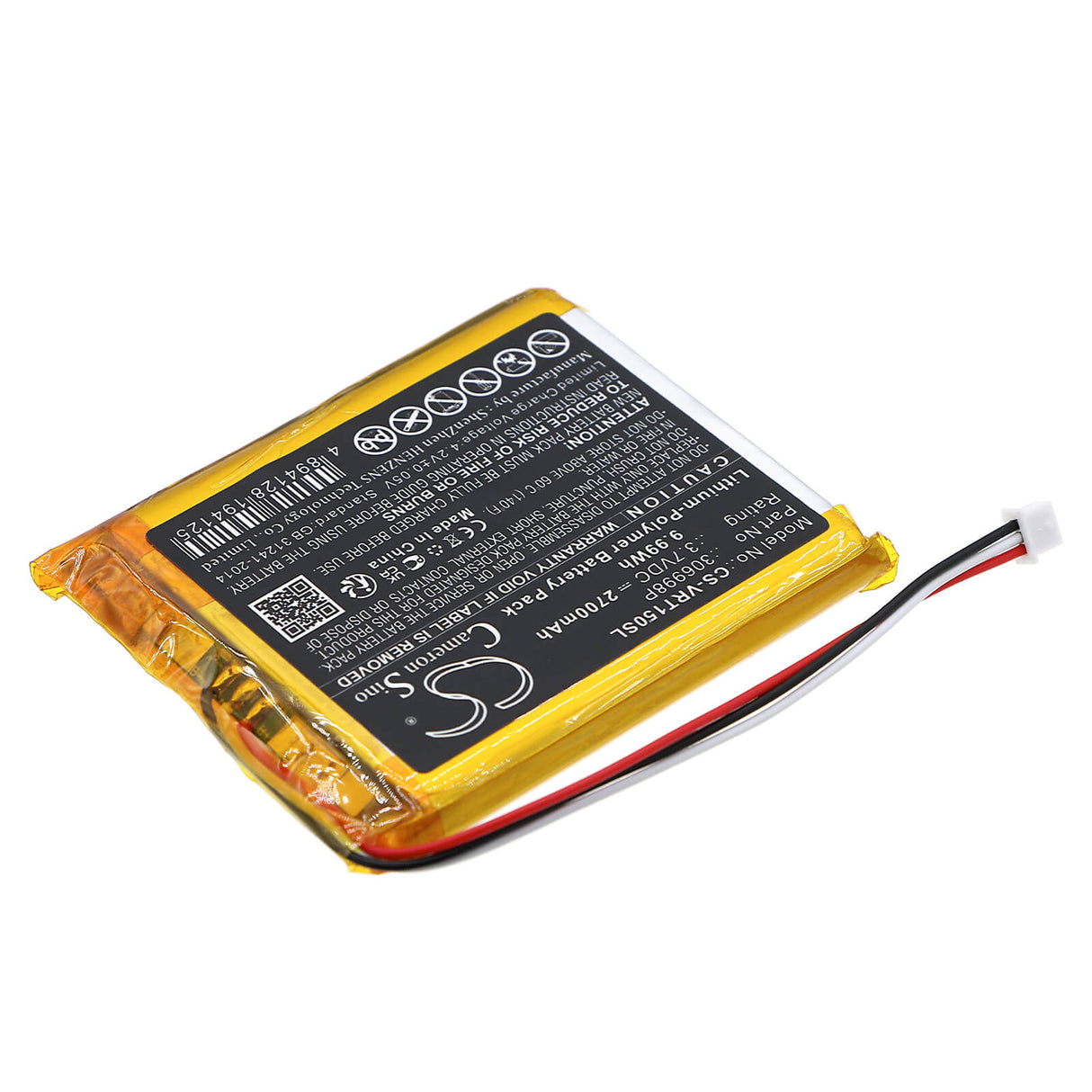3,7V, Li-Polymère, 2700mAh, Batterie de caméra thermique compatible avec Voltcraft, 306998p, Bs-1000t, Bs-1500t, 9,99Wh Caméra thermique Cameron Sino Technology Limited