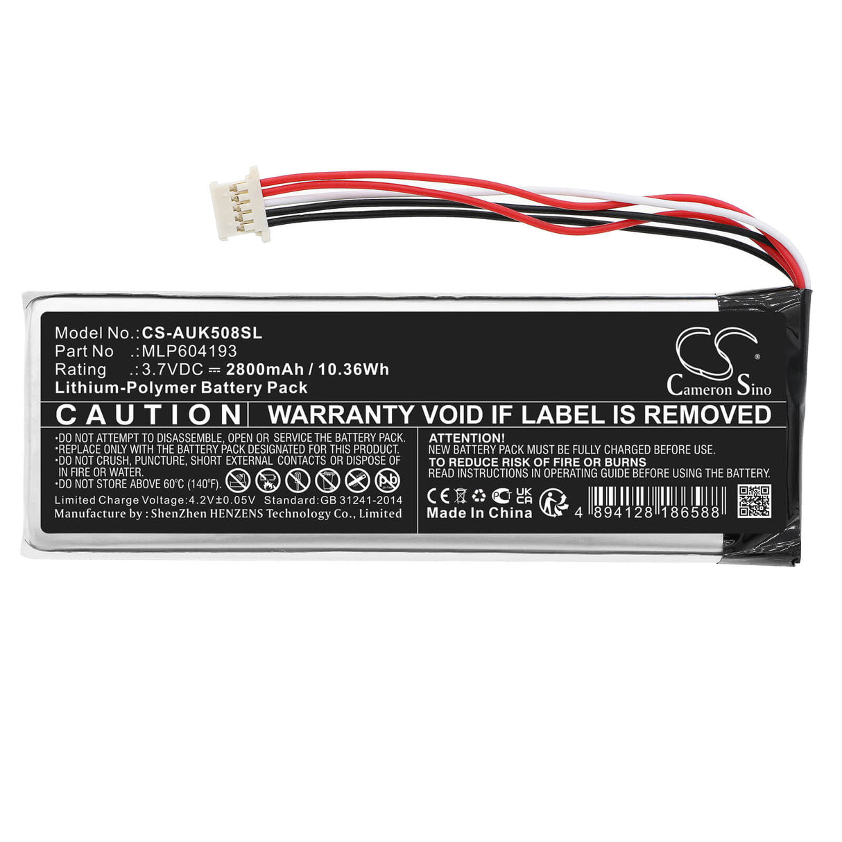3,7 V, Li-Polymère, 2800mAh, Batterie pour scanner de diagnostic compatible avec Autel, Mlp604193, Maxitpms Ts508, Maxitpms Ts508k, 10,36Wh Scanner de diagnostic Cameron Sino Technology Limited