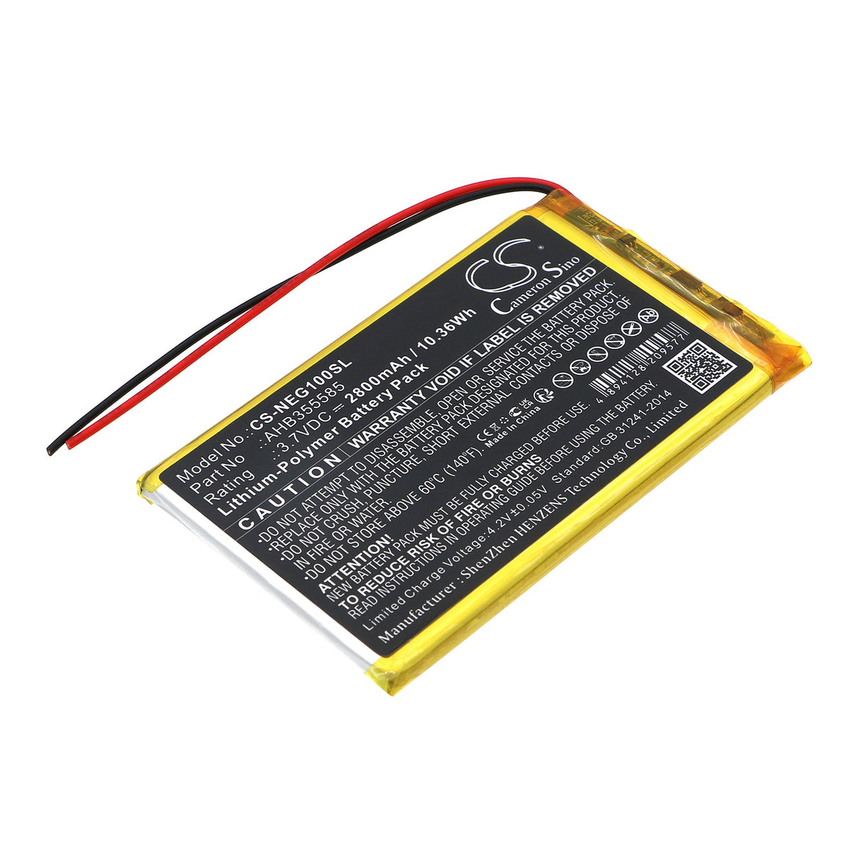 3.7V, Li-Polymère, 2800mAh, Batterie de console de jeu pour Snk, Ahb355585, Neo Geo X Gold Handheld Consol, 10.36Wh Console de jeu Cameron Sino Technology Limited