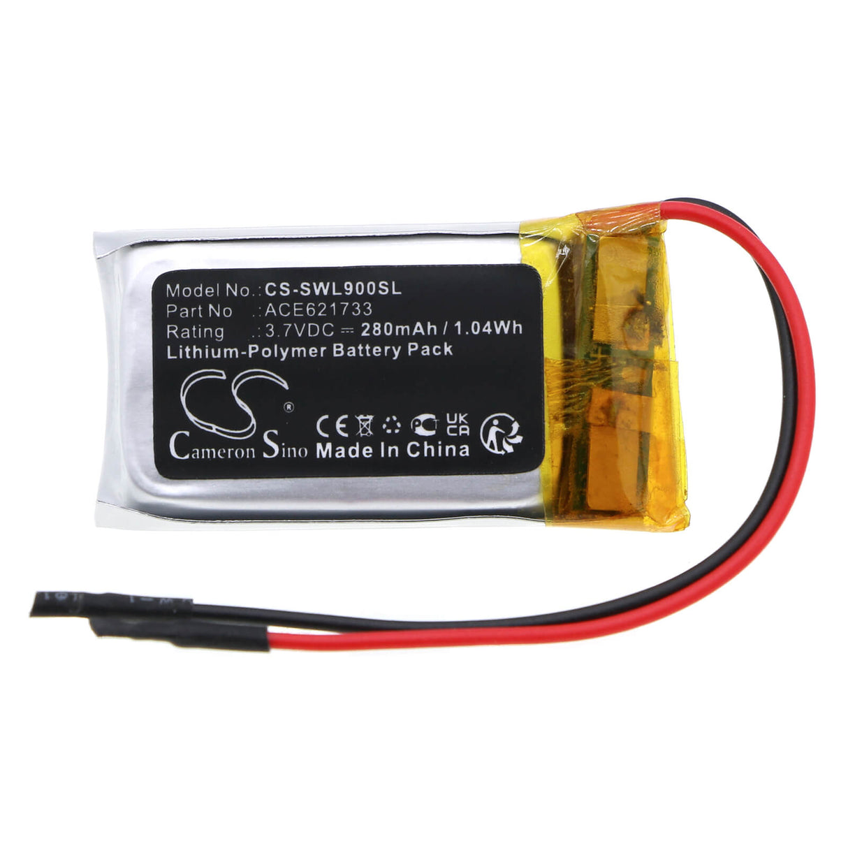 3.7V, Li-Polymer, 280mAh, Headset battery fits Sony, Ace621733, Wf-l900 Charging Case, Wh-ch400, 1.04Wh Wireless Headset Cameron Sino Technology Limited
