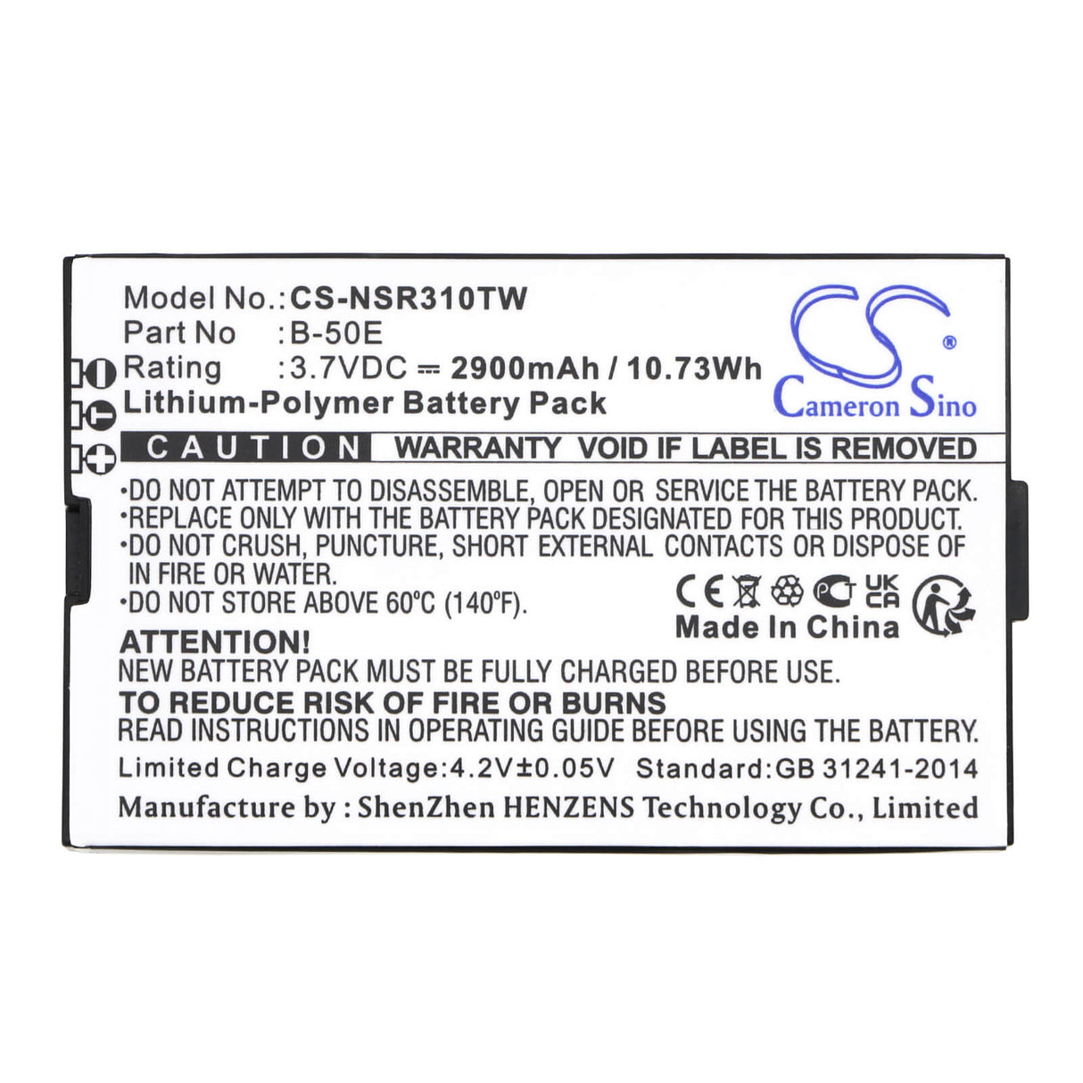 3.7V, Li-Polymer, 2900mAh, Two-Way Radio battery fits Inrico, B-50e, T310, 10.73Wh Two-Way Radio Cameron Sino Technology Limited
