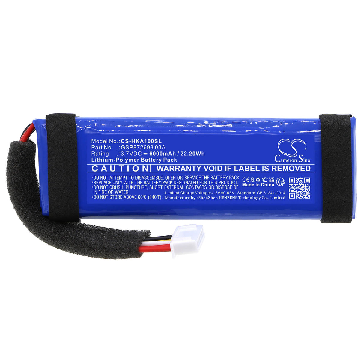 3.7V, Li-Polymer, 6000mAh, Batterie de haut-parleur compatible avec Harman/kardon, Allure Portable, 22.20Wh Haut-parleur Cameron Sino Technology Limited