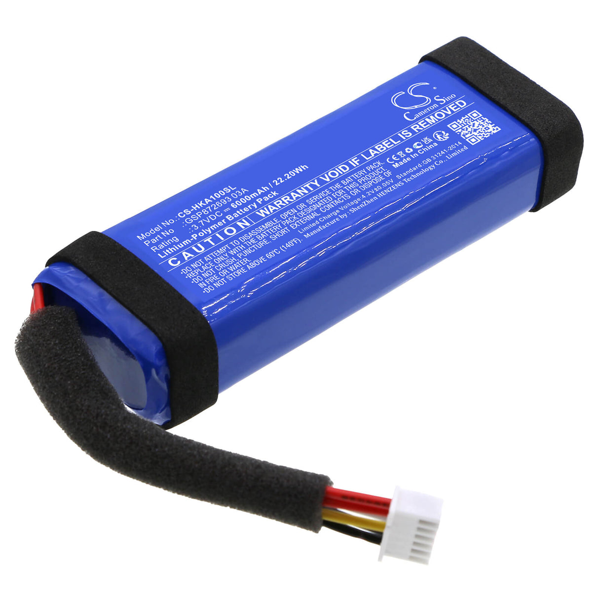 3.7V, Li-Polymer, 6000mAh, Batterie de haut-parleur compatible avec Harman/kardon, Allure Portable, 22.20Wh Haut-parleur Cameron Sino Technology Limited