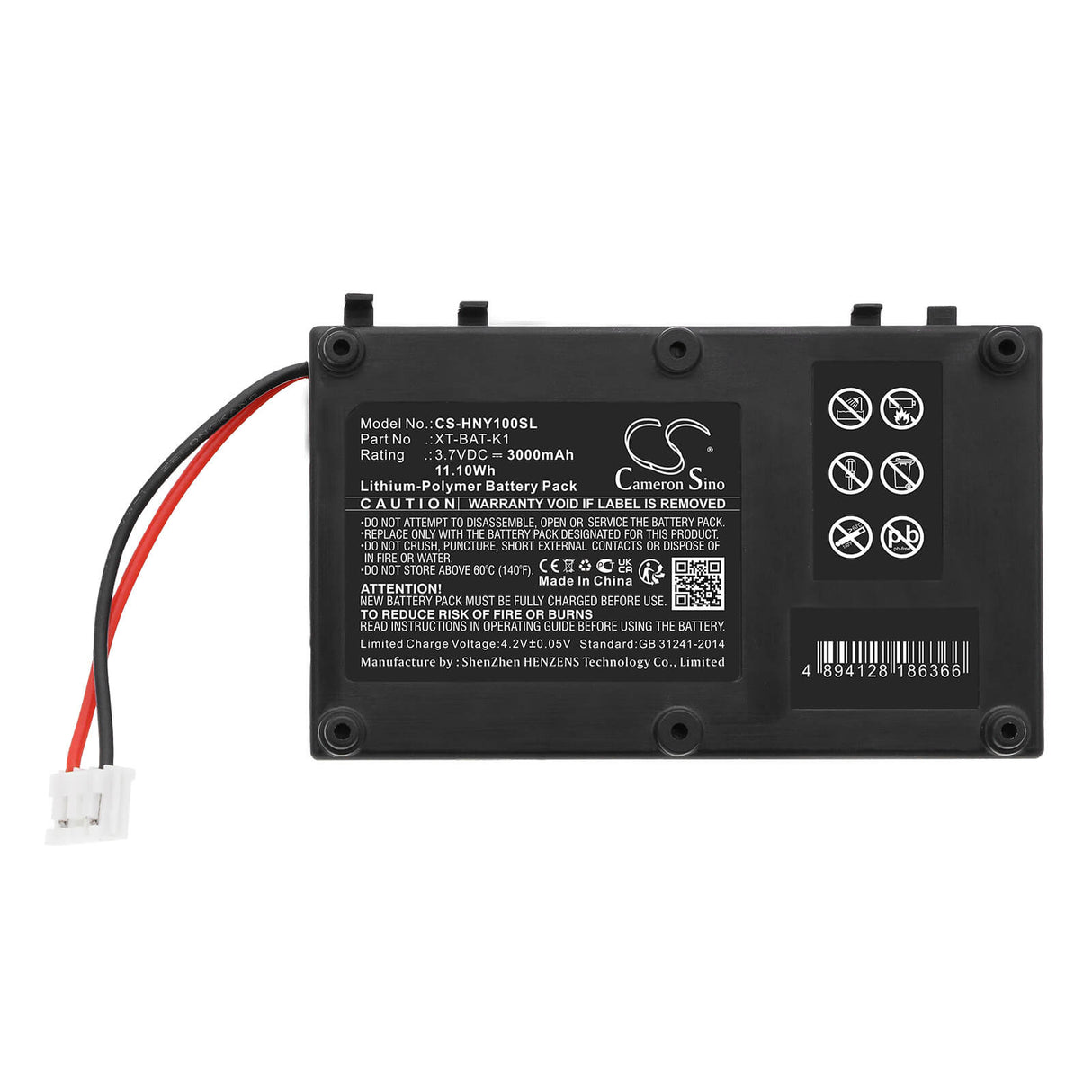 3.7v, Li-polymer, 3000mah, Equipment Battery Fits Honeywell, Bw Gasalert Max Xt Ii, 11.10wh Equipment, Survey, Test Cameron Sino Technology Limited