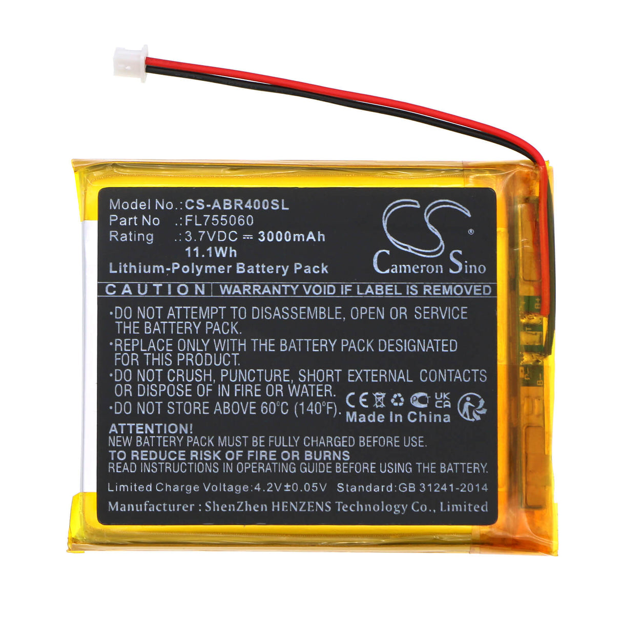 3,7V, Li-Polymer, 3000mAh, batterie de console de jeu compatible avec Anbernic, Fl755060, Rg405m, Rg40xx, 11.1Wh Console de jeu Cameron Sino Technology Limited