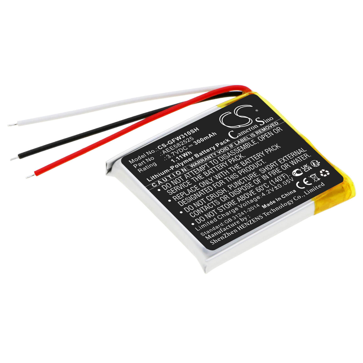 3.7V, Li-Polymer, 300mAh, Smartwatch battery fits Golf Buddy, Aee582525, Wtx, Wtx+, 1.11Wh Smartwatch Cameron Sino Technology Limited