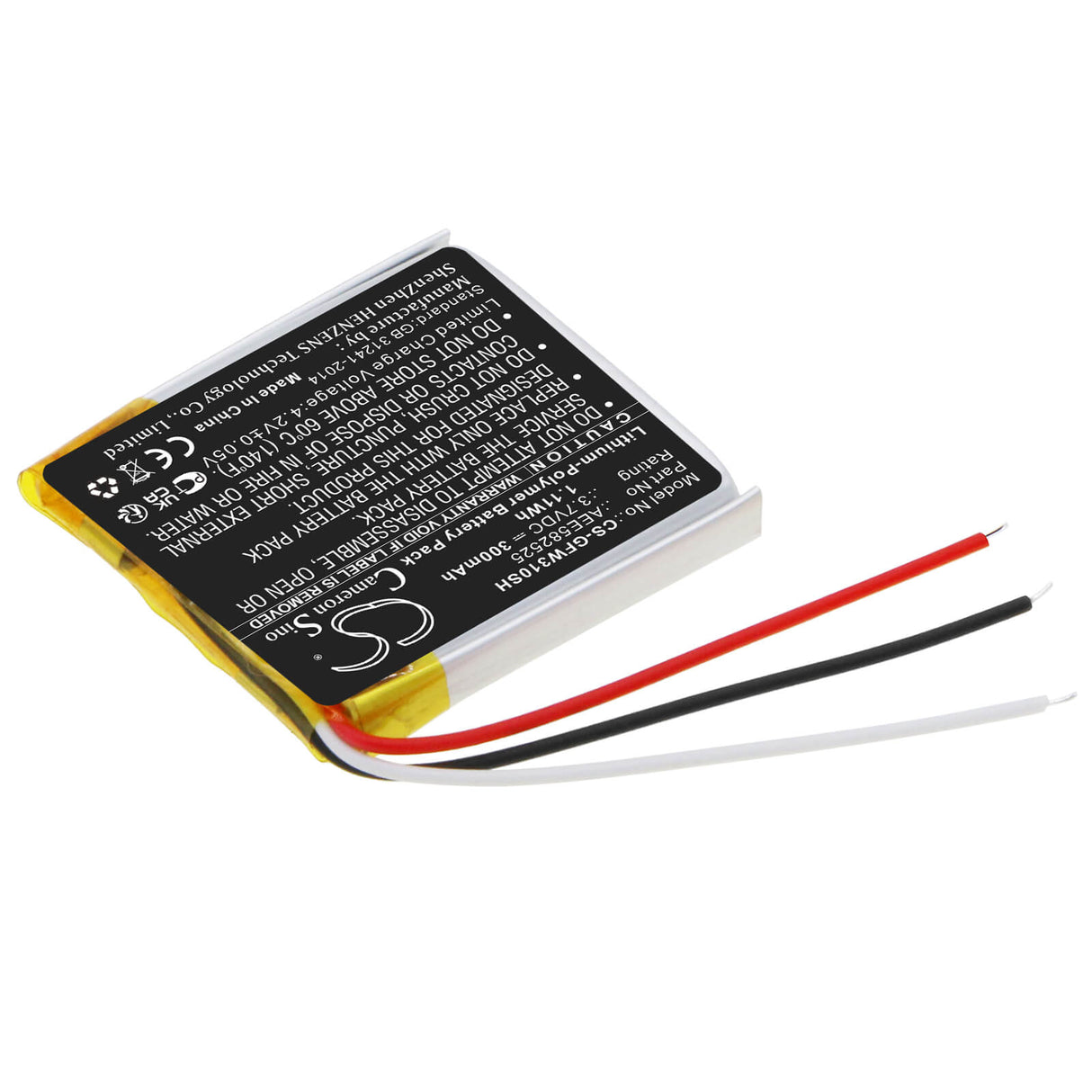 3.7V, Li-Polymer, 300mAh, Smartwatch battery fits Golf Buddy, Aee582525, Wtx, Wtx+, 1.11Wh Smartwatch Cameron Sino Technology Limited