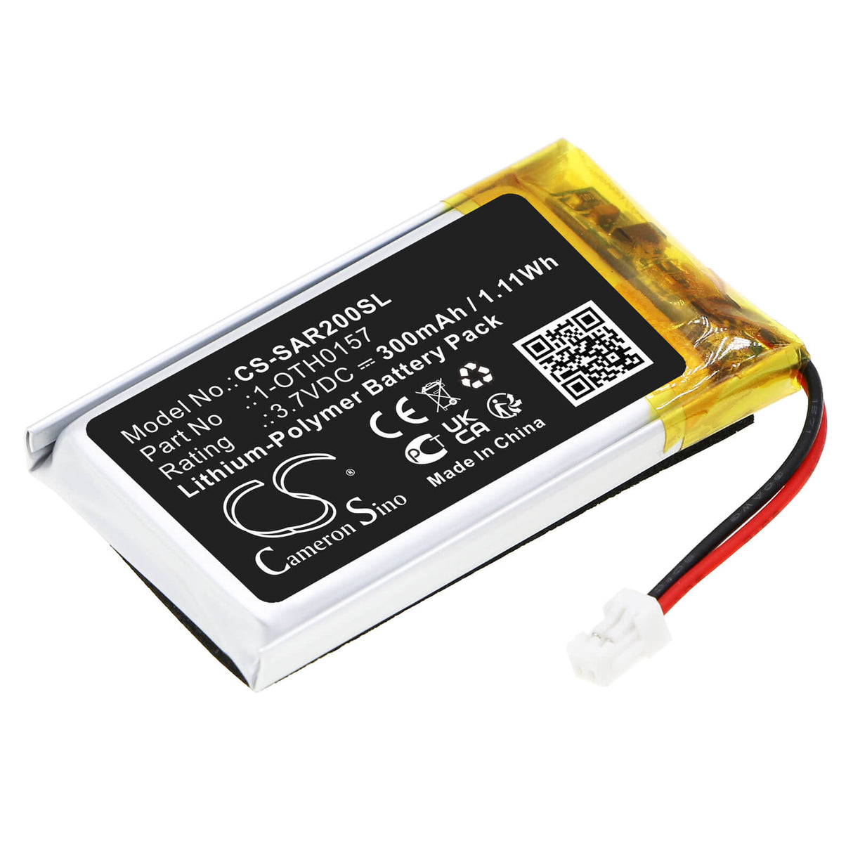 3.7v, Li-polymer, 300mah, Headset Battery Fits Samson Micro Ar2 Receiver, Swar2 Airline, 1.11wh Wireless Headset Cameron Sino Technology Limited