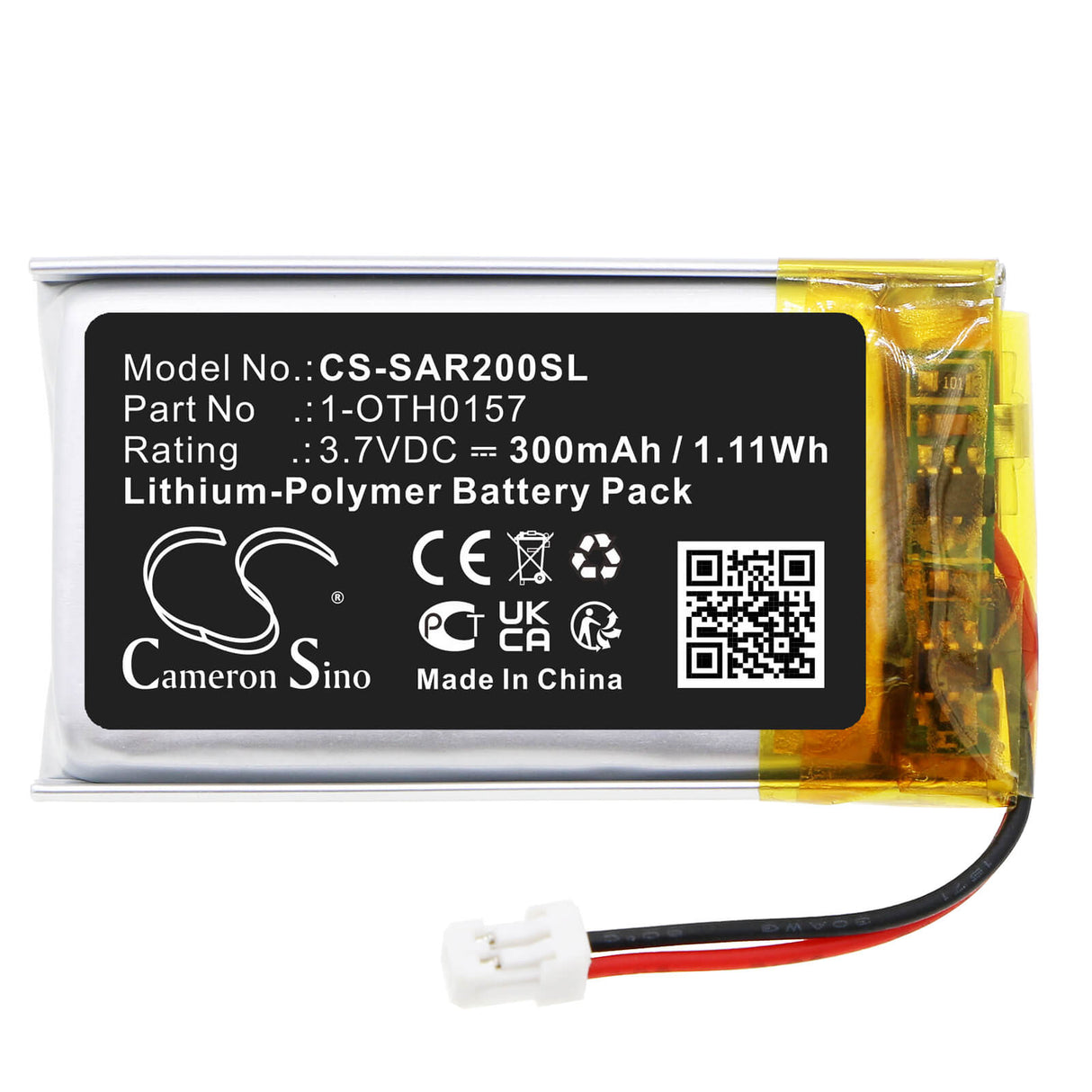 3.7v, Li-polymer, 300mah, Headset Battery Fits Samson Micro Ar2 Receiver, Swar2 Airline, 1.11wh Wireless Headset Cameron Sino Technology Limited
