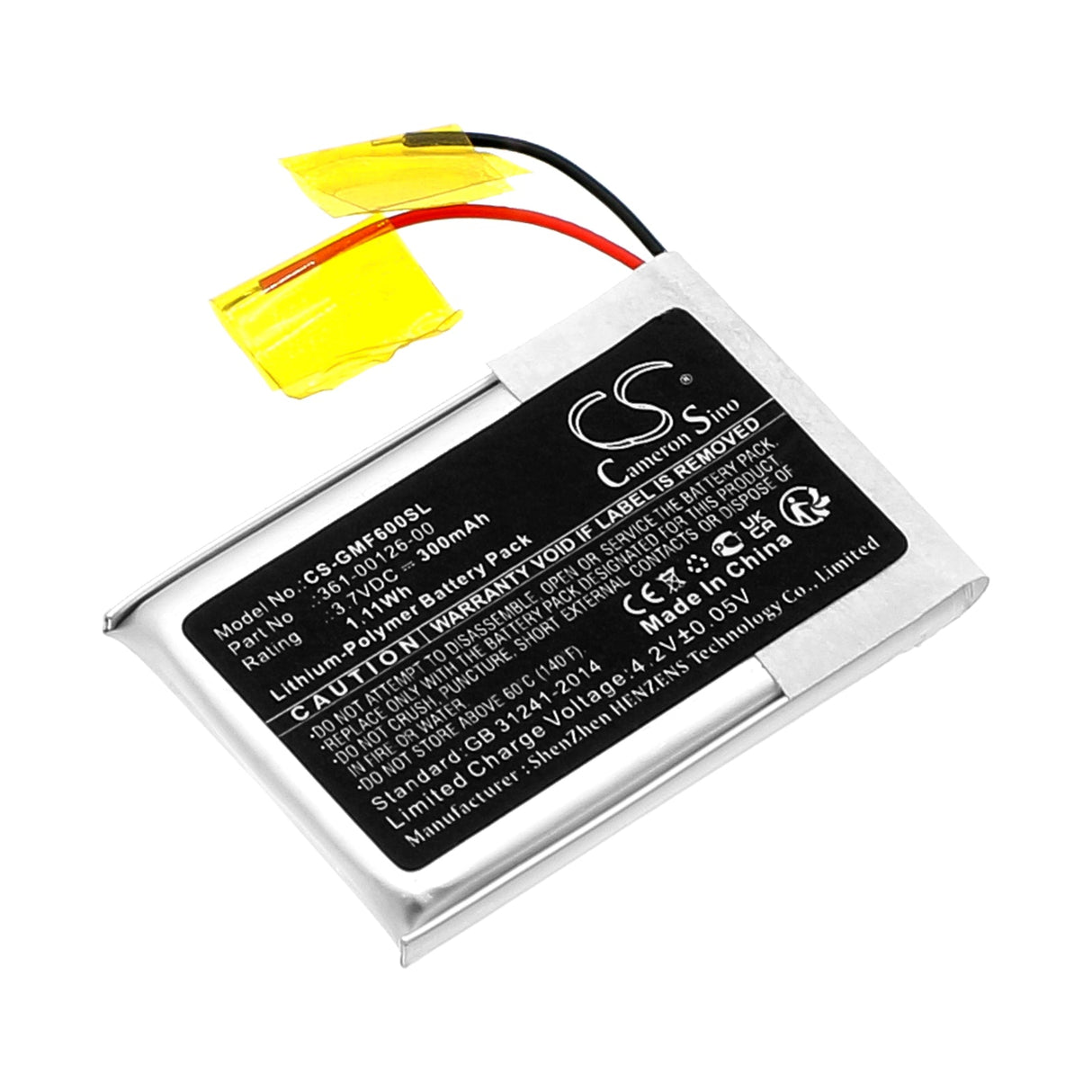 3.7V, Li-Polymer, 300mAh, Smartwatch battery fits Garmin, 361-00126-00, Fenix 6x, Fenix 6x Pro Solar, 1.11Wh Smartwatch Cameron Sino Technology Limited