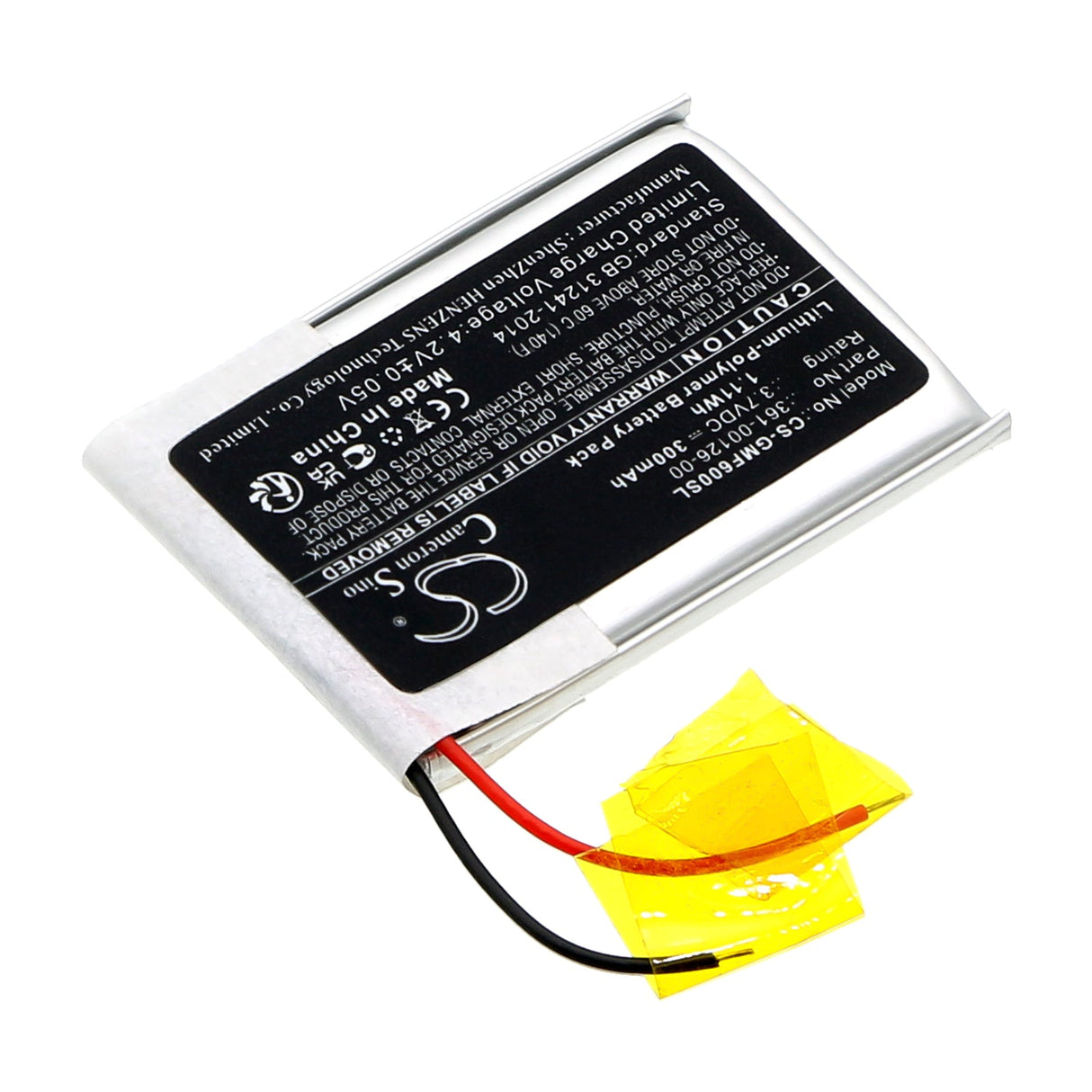 3.7V, Li-Polymer, 300mAh, Smartwatch battery fits Garmin, 361-00126-00, Fenix 6x, Fenix 6x Pro Solar, 1.11Wh Smartwatch Cameron Sino Technology Limited