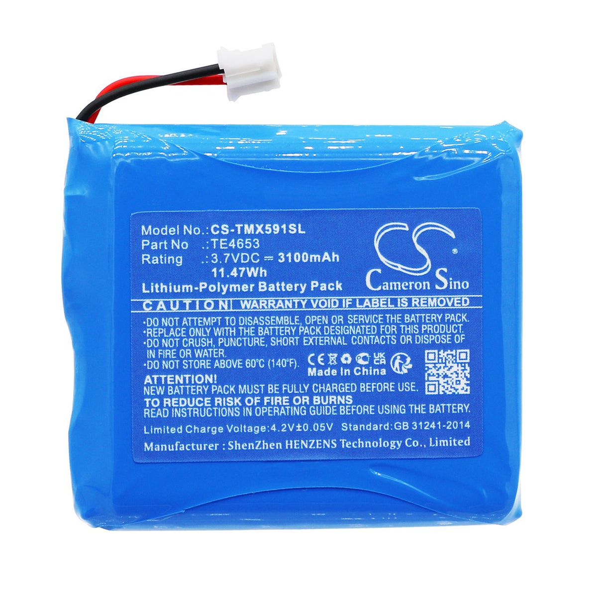 3.7V, Li-Polymère, 3100mAh, Batterie de Caméra de Sécurité Domestique compatible avec Technaxx, Tx-59, Tx-59+ Moniteur Sans Fil Porte P, 11.47Wh Caméra de Sécurité Domestique Cameron Sino Technology Limited