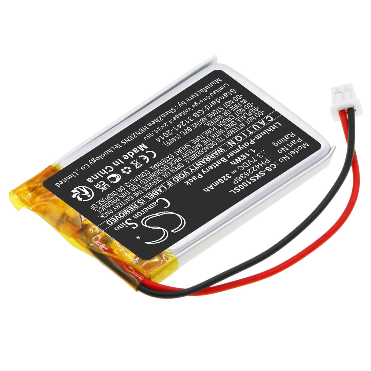 3.7v, Li-polymer, 320mah, Security Camera Battery Fits Skybell Slim Line Mounting Bracket, 1.18wh Home Security Camera Cameron Sino Technology Limited