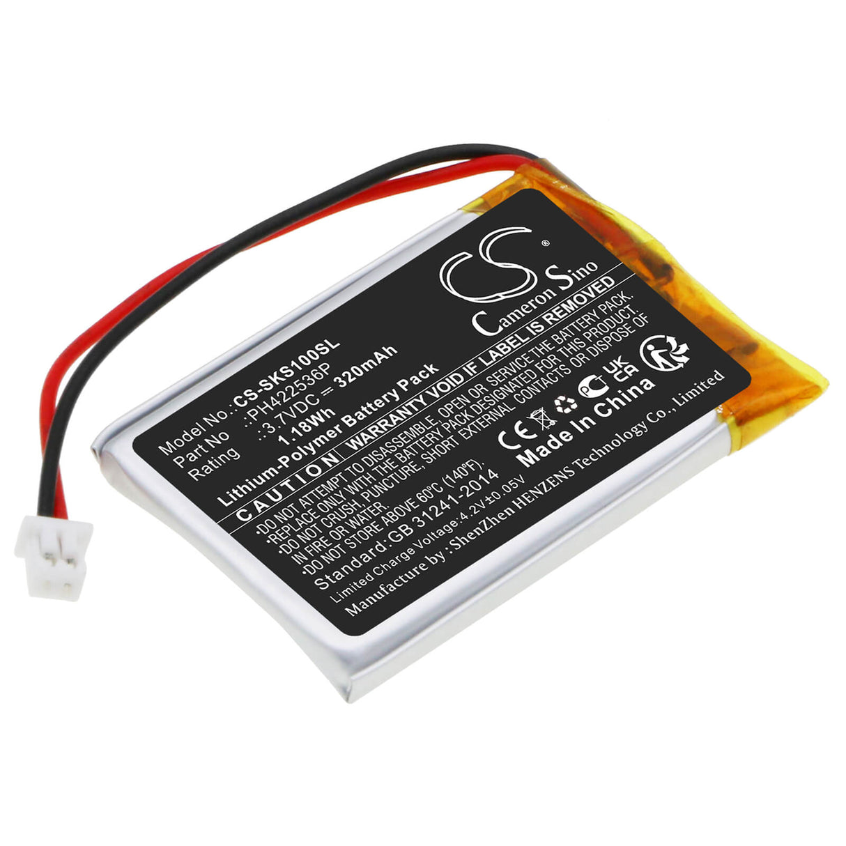 3.7v, Li-polymer, 320mah, Security Camera Battery Fits Skybell Slim Line Mounting Bracket, 1.18wh Home Security Camera Cameron Sino Technology Limited