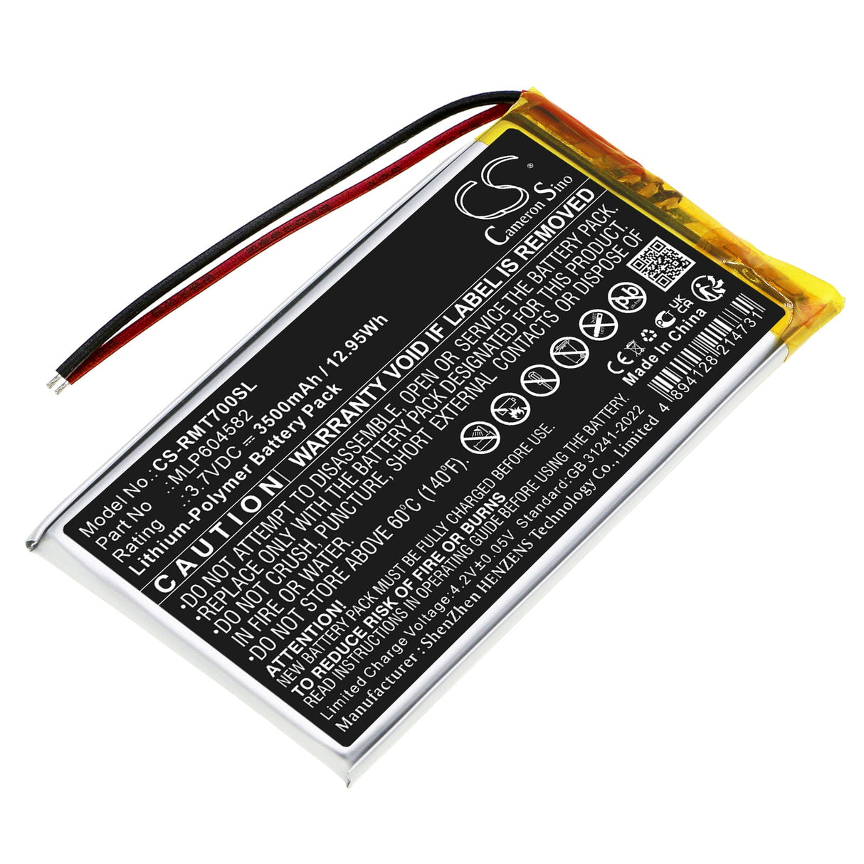3,7V, Li-Polymer, 3500mAh, GPS, batterie de navigateur s'adapte à Rand Mcnally, Mlp604582, Tnd-70, 12,95Wh GPS, Navigator Cameron Sino Technology Limited