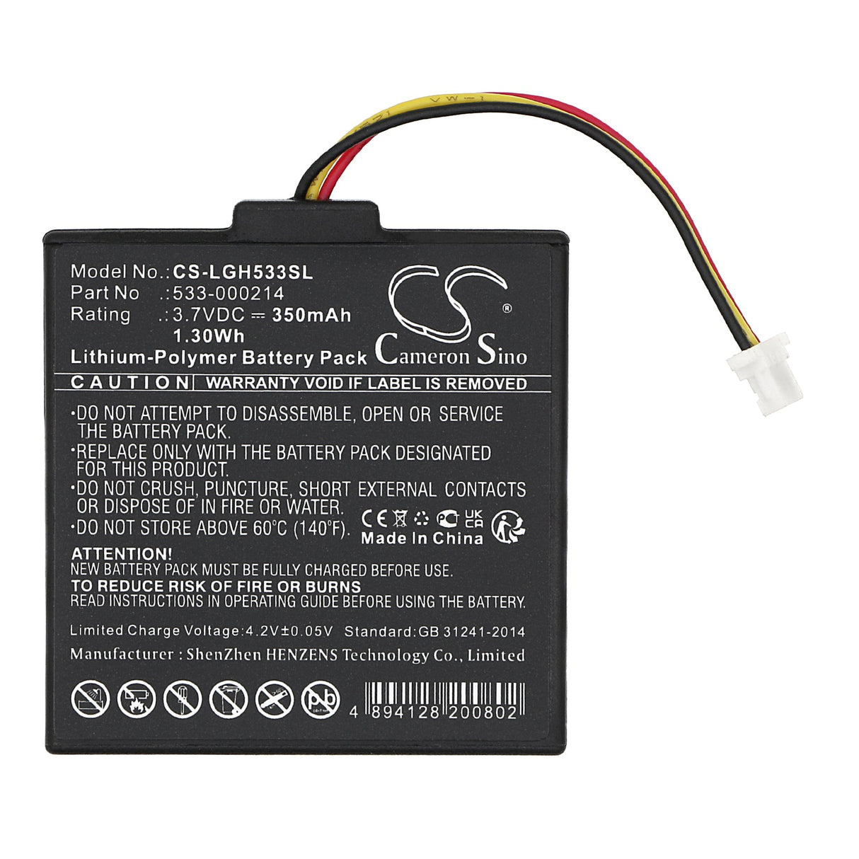 3.7V, Li-Polymer, 350mAh, Headset Battery Fits Logitech, 3.7V, 1.30Wh Wireless Headset Cameron Sino Technology Limited