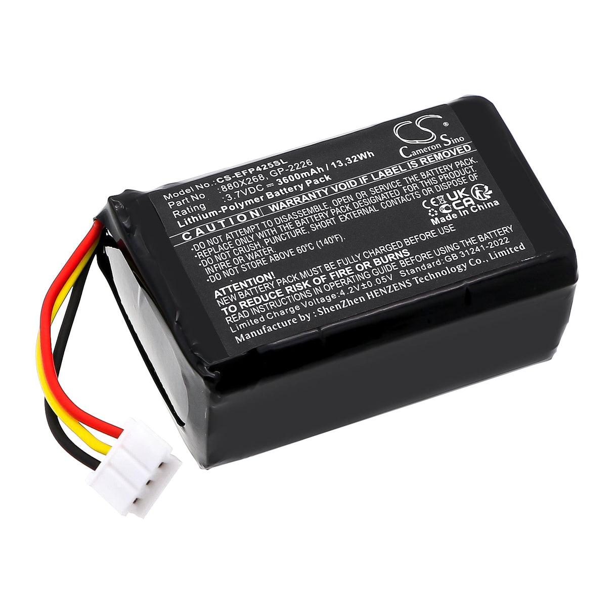 3,7V, Li-Polymère, 3600mAh, Équipement, Enquête, Batterie de test compatible avec Exfo, Fip-425b, Fip-435b, 13.32Wh Équipement, Enquête, Test Cameron Sino Technology Limited