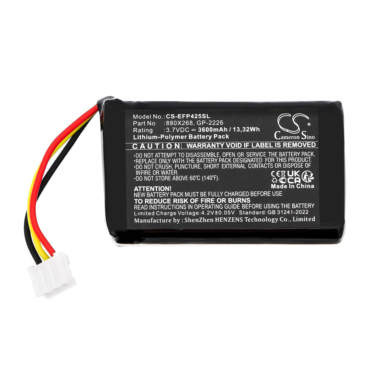 3,7V, Li-Polymère, 3600mAh, Équipement, Enquête, Batterie de test compatible avec Exfo, Fip-425b, Fip-435b, 13.32Wh Équipement, Enquête, Test Cameron Sino Technology Limited