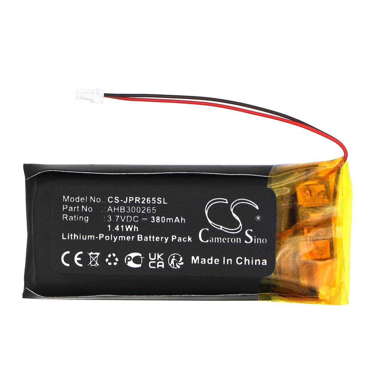 3.7V, Li-Polymer, 380mAh, Wireless Headset battery fits Jabra, Evolve 2, Evolve2 65, 1.41Wh Wireless Headset Cameron Sino Technology Limited