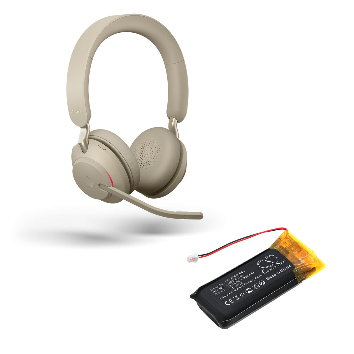 3.7V, Li-Polymer, 380mAh, Wireless Headset battery fits Jabra, Evolve 2, Evolve2 65, 1.41Wh Wireless Headset Cameron Sino Technology Limited
