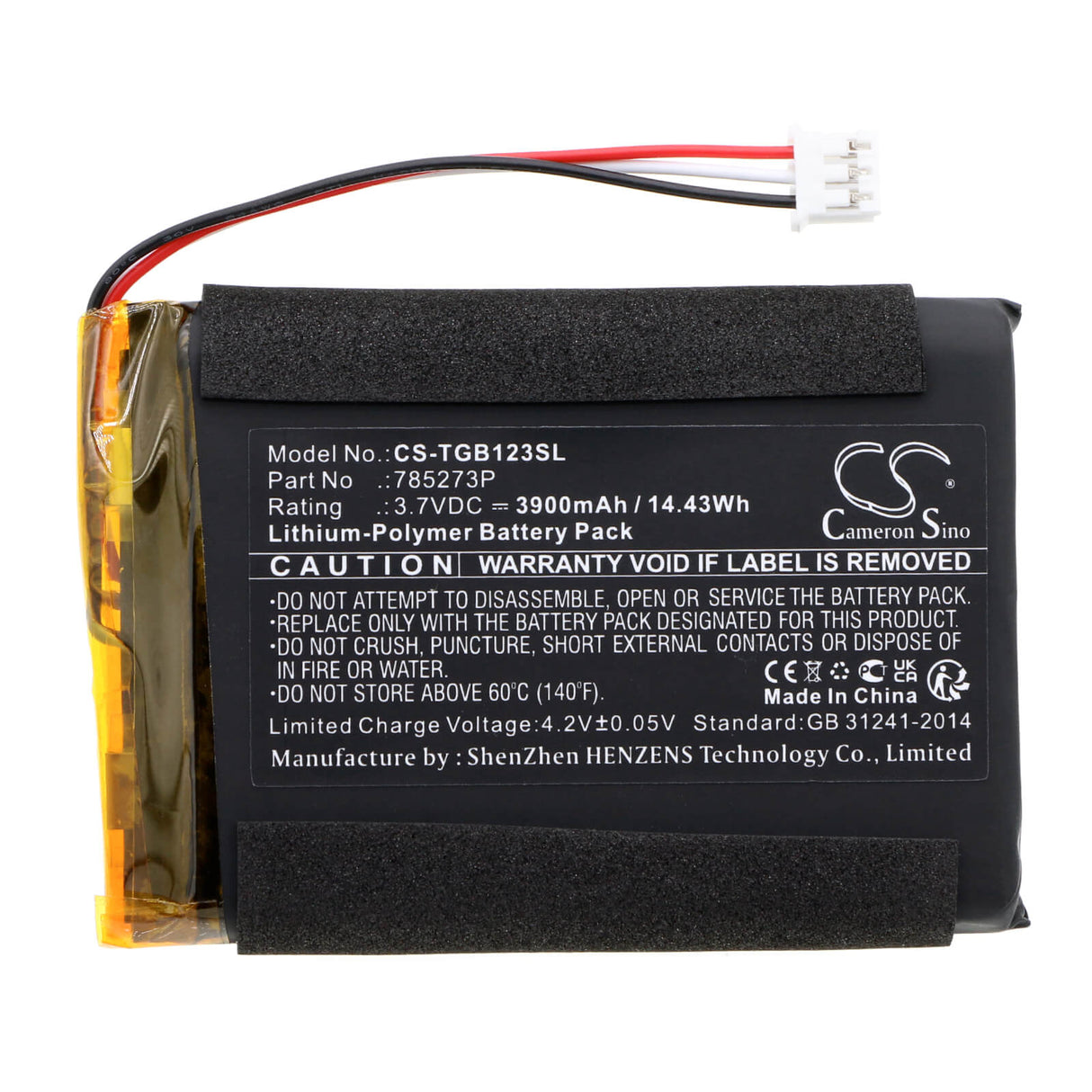 3.7V, Li-Polymer, 3900mAh, Speaker battery fits Tigermedia, 1233, Tigerbox Touch, 14.43Wh Speaker Cameron Sino Technology Limited