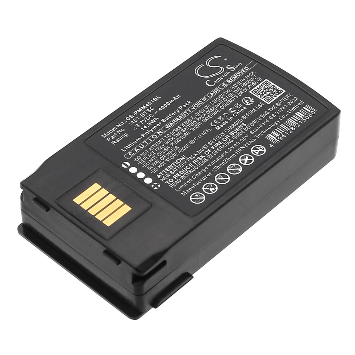 3,7V, Li-Polymer, 4000mAh, batterie de scanner de codes-barres compatible avec Point Mobile, 451-btsc, Pm451, 14,8Wh Scanner de codes-barres Cameron Sino Technology Limited