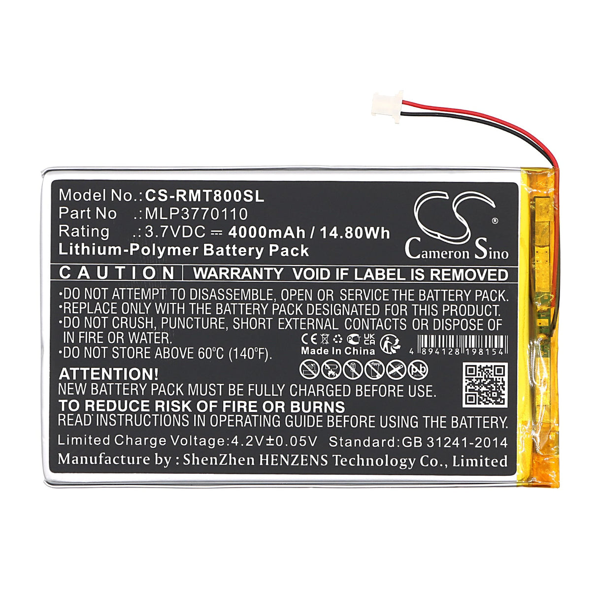 3,7V, Li-Polymère, 4000mAh, batterie GPS compatible avec Rand Mcnally, Mlp3770110, Tnd-t80a, Tnd-t80b, 14,8Wh GPS, Navigator Cameron Sino Technology Limited
