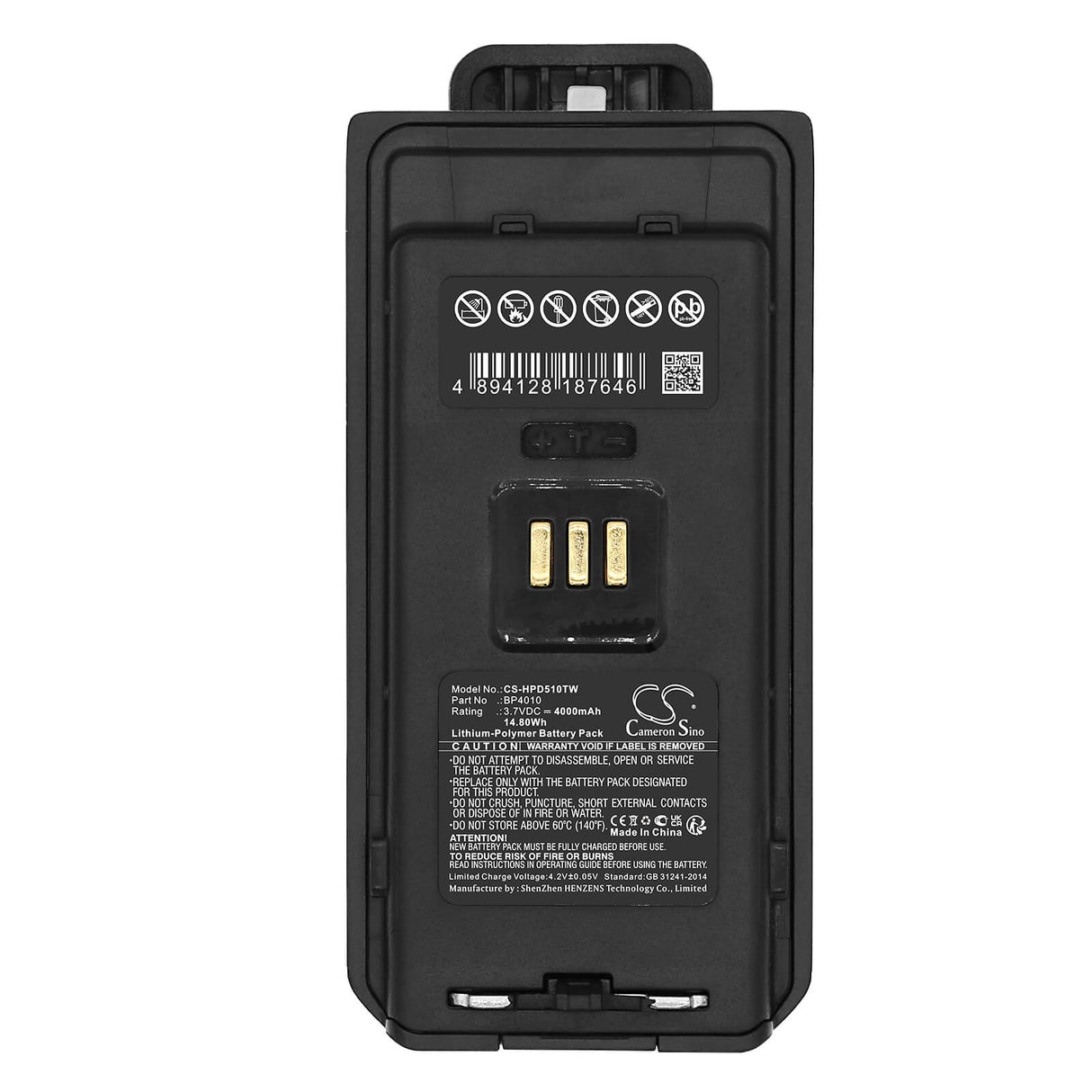 3.7V, Li-Polymer, 4000mAh, Two-Way Radio battery fits Hytera, Bp4010, Ap510, Ap515, 14.8Wh Two-Way Radio Cameron Sino Technology Limited