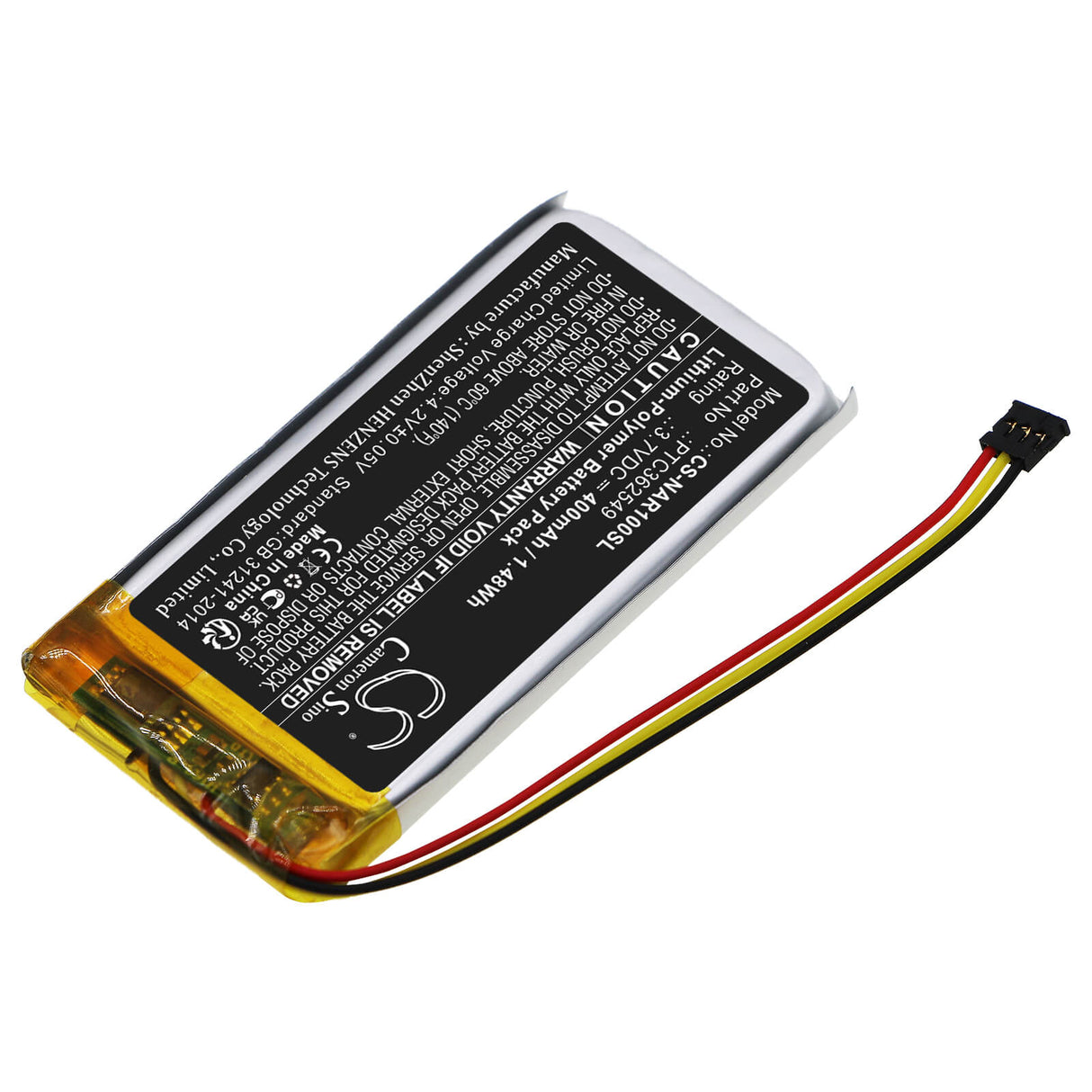 3,7v, Li-polymère, 400mah, batterie compatible avec Arlo, Avd1001-100nar, sonnette intelligente vidéo HD câblée, 1,48wh caméra de sécurité domestique Cameron Sino Technology Limited