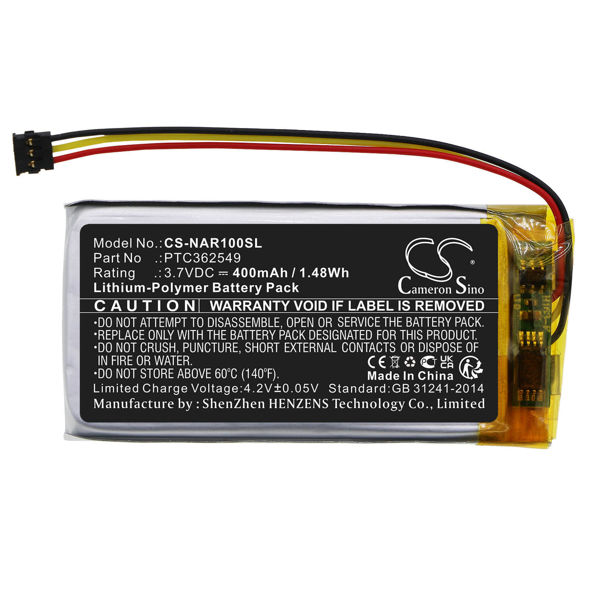 3,7v, Li-polymère, 400mah, batterie compatible avec Arlo, Avd1001-100nar, sonnette intelligente vidéo HD câblée, 1,48wh caméra de sécurité domestique Cameron Sino Technology Limited