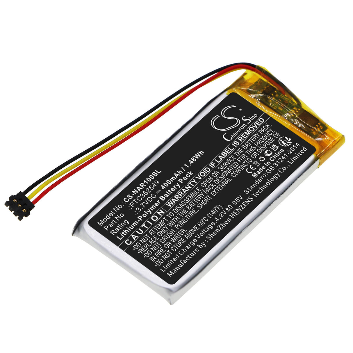 3,7v, Li-polymère, 400mah, batterie compatible avec Arlo, Avd1001-100nar, sonnette intelligente vidéo HD câblée, 1,48wh caméra de sécurité domestique Cameron Sino Technology Limited