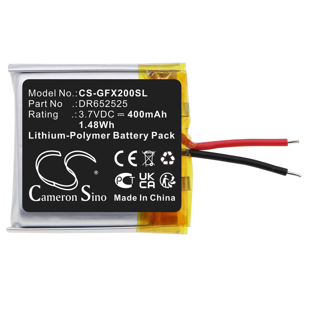 3.7V, Li-Polymer, 400mAh, Smartwatch battery fits Golfbuddy, Dr652525, 2alg4 Voicex, Voice X, 1.48Wh Smartwatch Cameron Sino Technology Limited